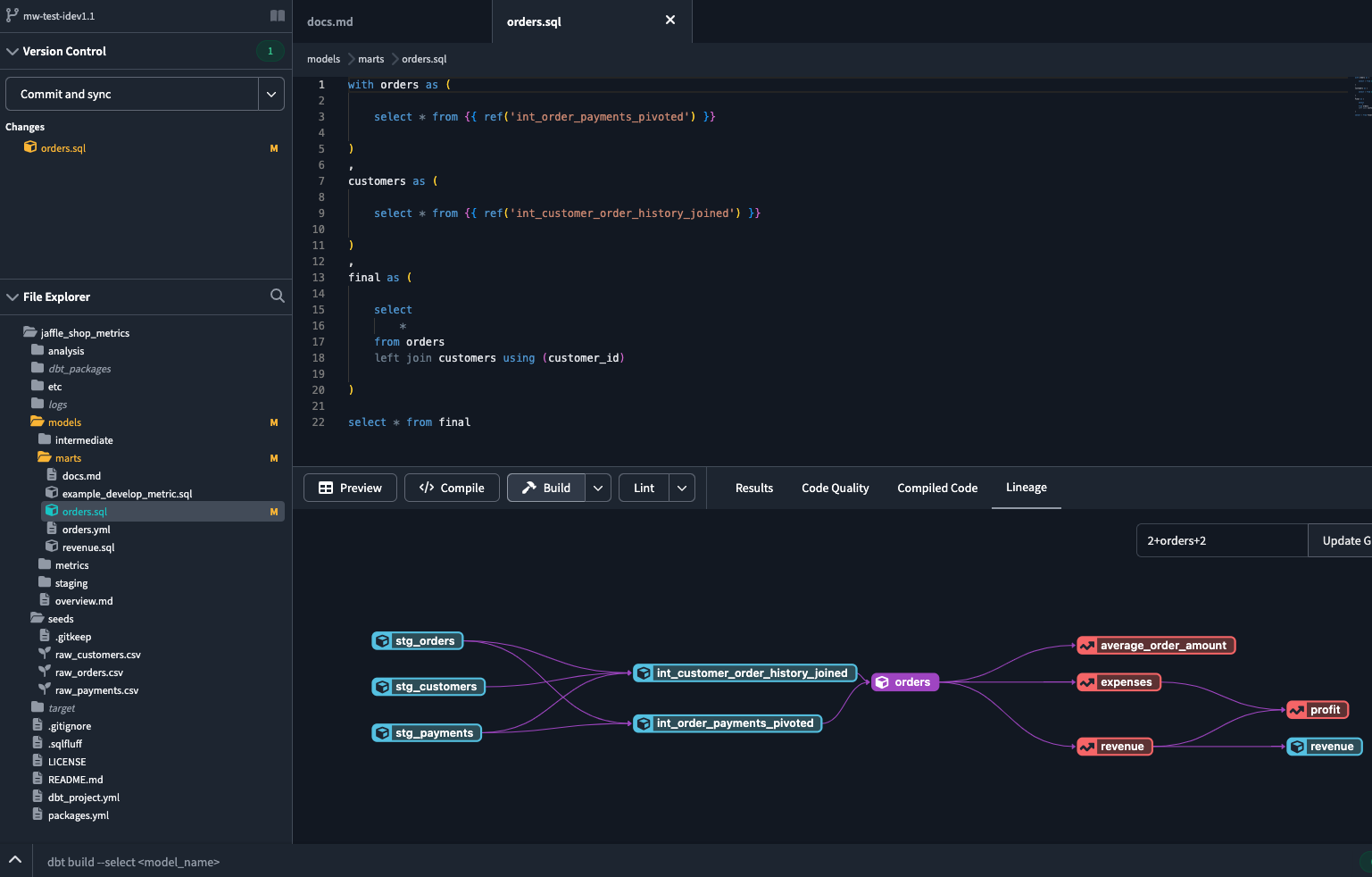 dbt Cloud Project with generated DAG